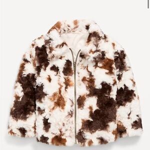 Stylish Faux Fur Jacket - Brown and White